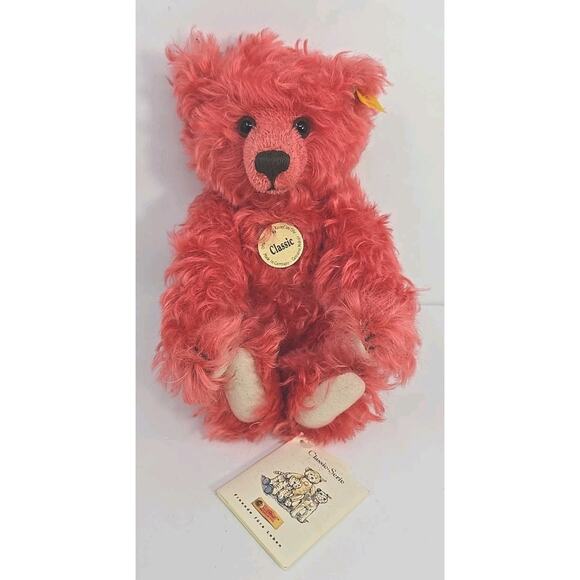 Vintage 12” Steiff 005152 Watermelon Red Teddy Bear 11" Mohair Growler U321 - Picture 1 of 13